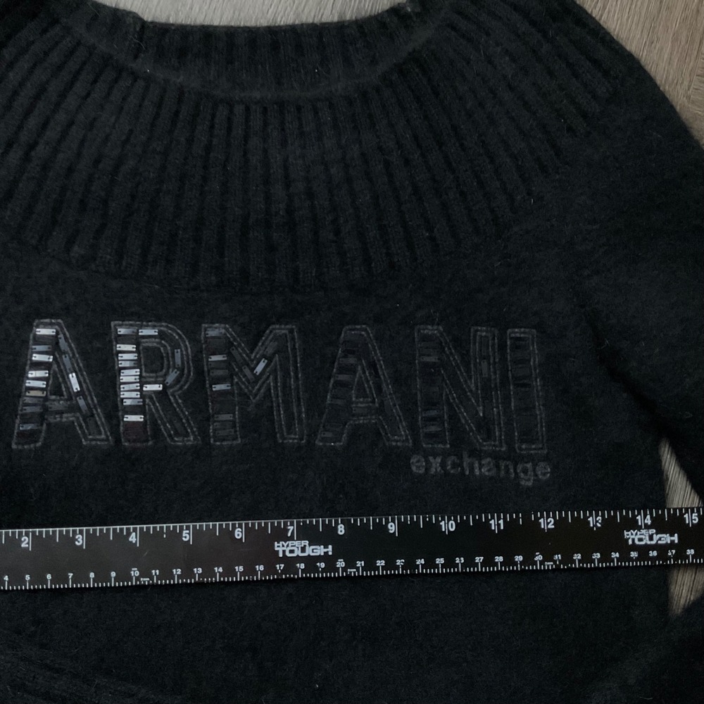 Vintage Armani Exchange Sweater Womens Small Black Angora Blend Knit Y2K Logo - Picture 7 of 8
